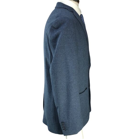 Hart Schaffner Marx HSM Men Size L Sport Coat Unstructured Knit Houndstooth Blue - Picture 8 of 16